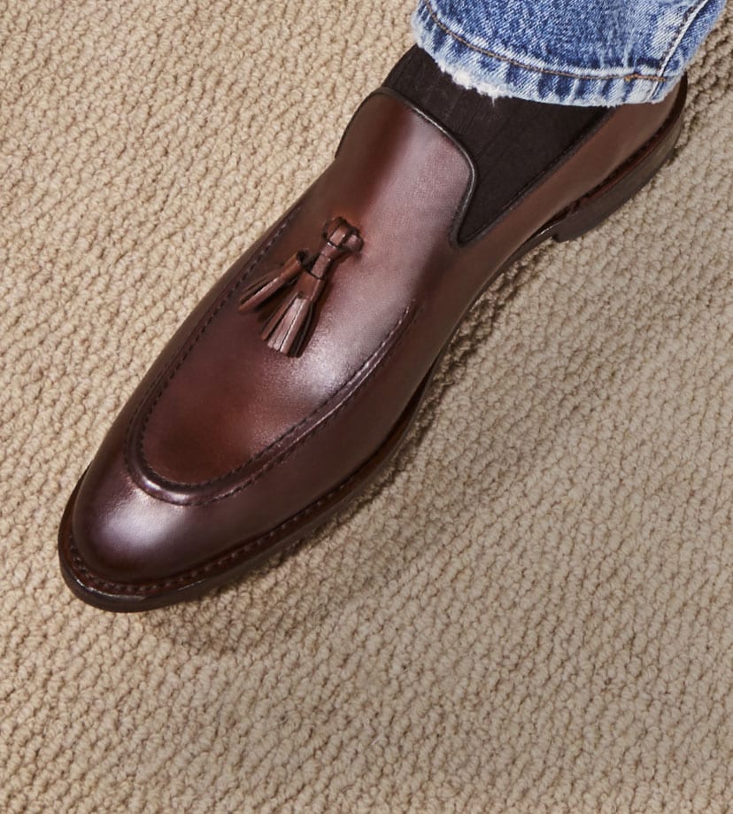 brown leather tassel loafers